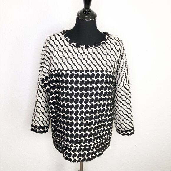 10 Crosby Derek Lam black cream houndstooth side zip wool blend sweater size 6 - Picture 1 of 16